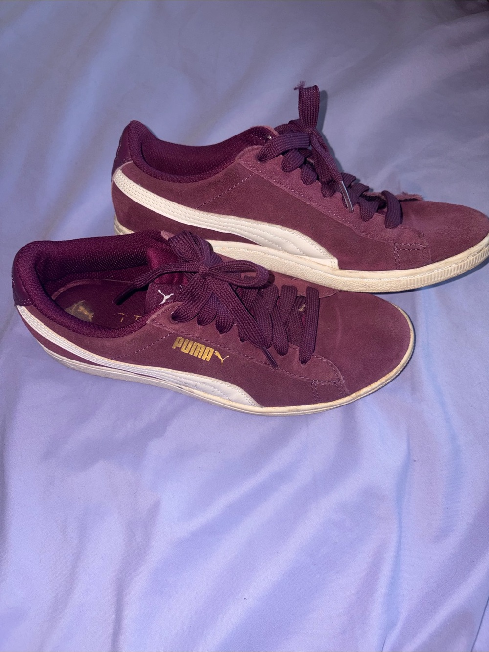 Puma Women's Suede Sneakers in Purple with White Stripe